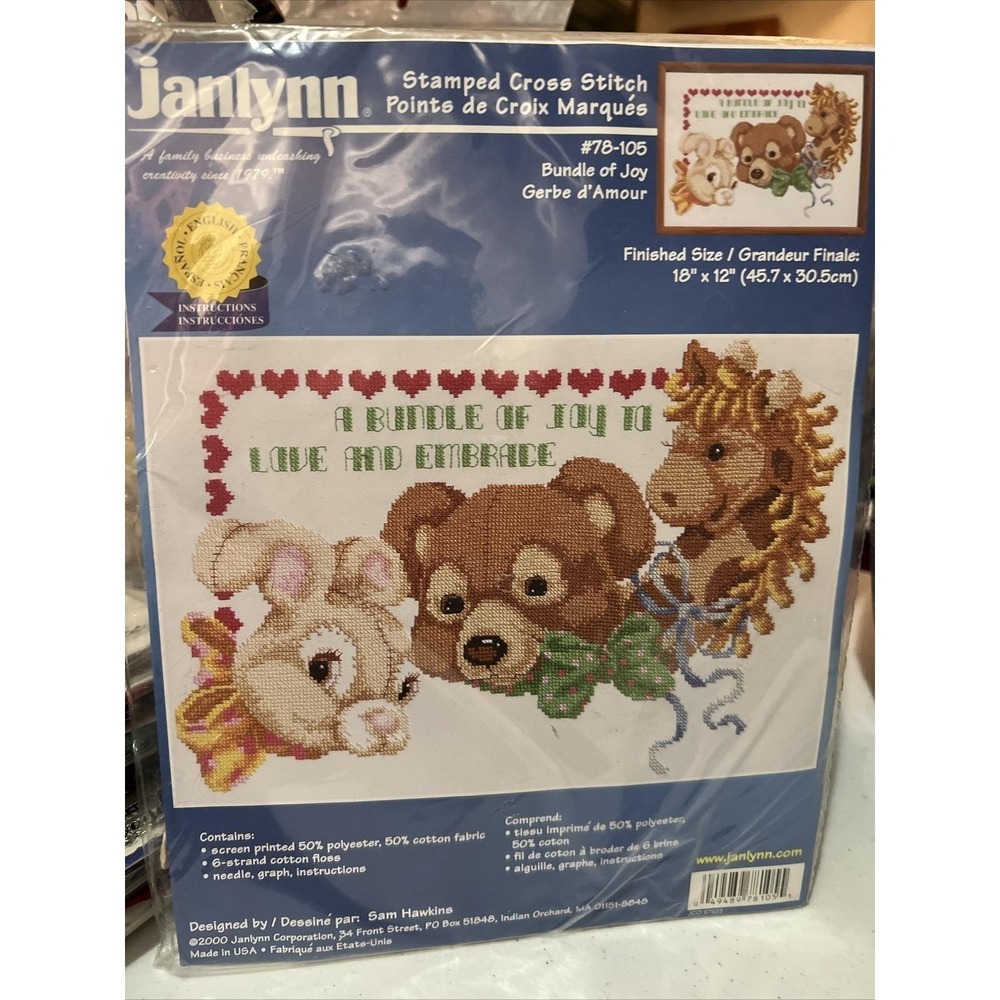 Janlynn Bundle of Joy Stamped Cross Stitch Kit 78-105 Sealed Vintage 2000 Craft